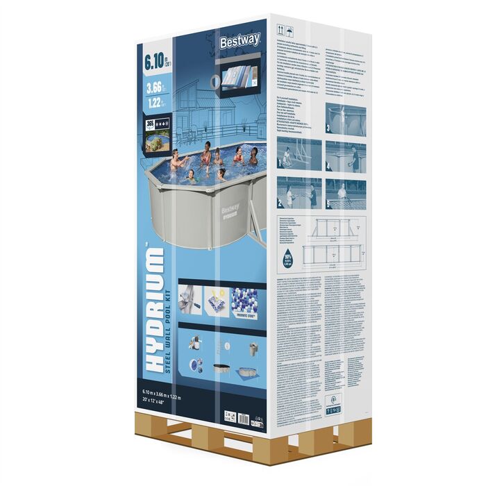 Стальной бассейн Bestway Hydrium Oval Pool 610х360х120 см + песочный ф/насос 5678 л/ч, лестница, тент, подстилка