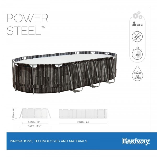 Каркасный бассейн Power Steel 732х366х122см, 25495л, фил.-насос 9463л/ч, лестница, тент, попл.-доз.