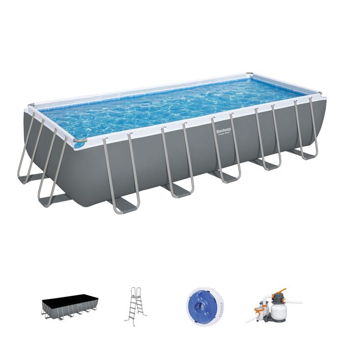Каркасный прямоугольный бассейн Bestway 640х274х132 см + песочный ф/насос 5678 л/ч, тент, лестница