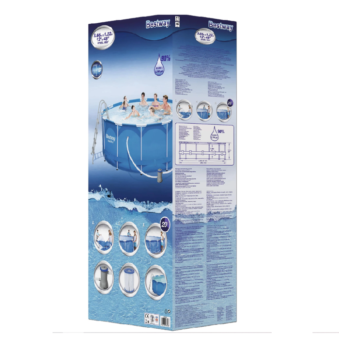 Каркасный бассейн Bestway 366х122 см + фильтр-насос 2006 л/ч, лестница