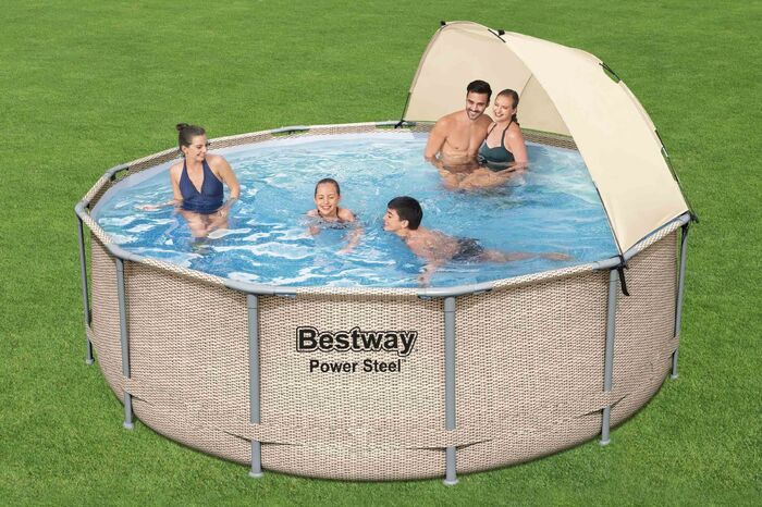 Каркасный бассейн Bestway 396х107 см + фильтр-насос 2006 л/ч, тент, лестница, навес от солнца