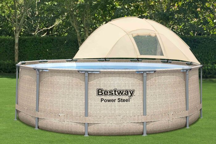 Каркасный бассейн Bestway 396х107 см + фильтр-насос 2006 л/ч, тент, лестница, навес от солнца