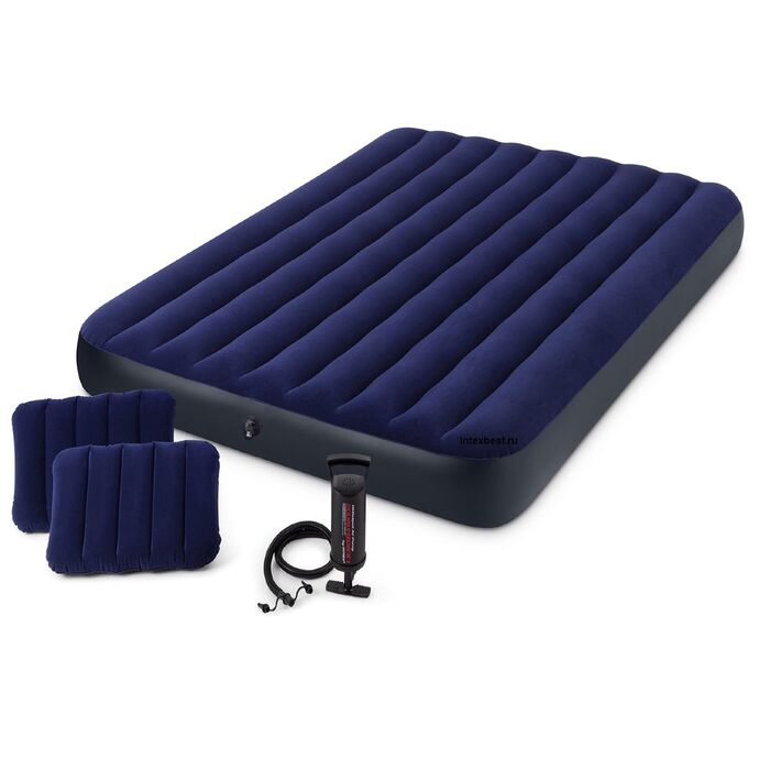 Матрас надувной Classic Downy Fiber-Tech,152 x 203 х 25 см, с ручным насосом, 64765 INTEX