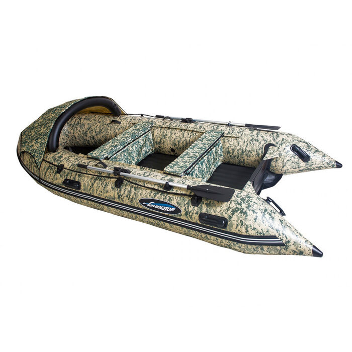 Гладиатор E350 CAMO (Air) с надувным дном низкого давления (НДНД), камуфляж - моторная надувная лодка ПВХ