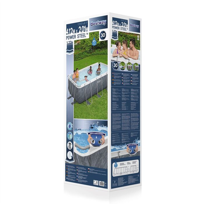 Каркасный прямоугольный бассейн Bestway "Ротанг" 412х201х122 см + фильтр-насос 2006 л/ч, лестница