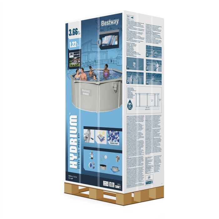 Стальной бассейн Bestway Hydrium Pool Set 360х120 см + песочный ф/насос 3028 л/ч, лестница, тент, подстилка