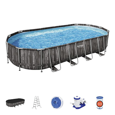 Каркасный бассейн Power Steel 732х366х122см, 25495л, фил.-насос 9463л/ч, лестница, тент, попл.-доз.