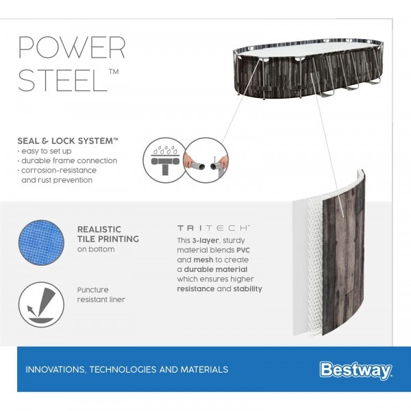 Каркасный бассейн Power Steel 732х366х122см, 25495л, фил.-насос 9463л/ч, лестница, тент, попл.-доз.