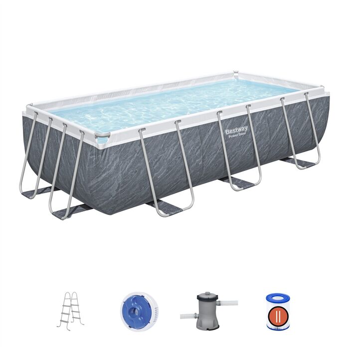 Каркасный бассейн прямоугольный Bestway "Ротанг" 404x201х100 см + фильтр-насос 2006 л/ч, лестница