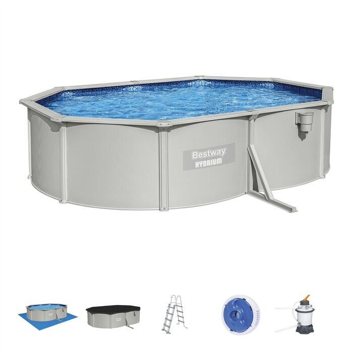 Cтальной бассейн Bestway Hydrium Oval Pool 500х360х120 см + песочный ф/насос 3028 л/ч, лестница, тент, подстилка