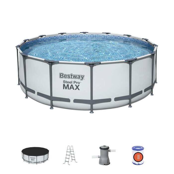 Каркасный бассейн Bestway 457х107 см + фильтр-насос 3028 л/ч, тент, лестница