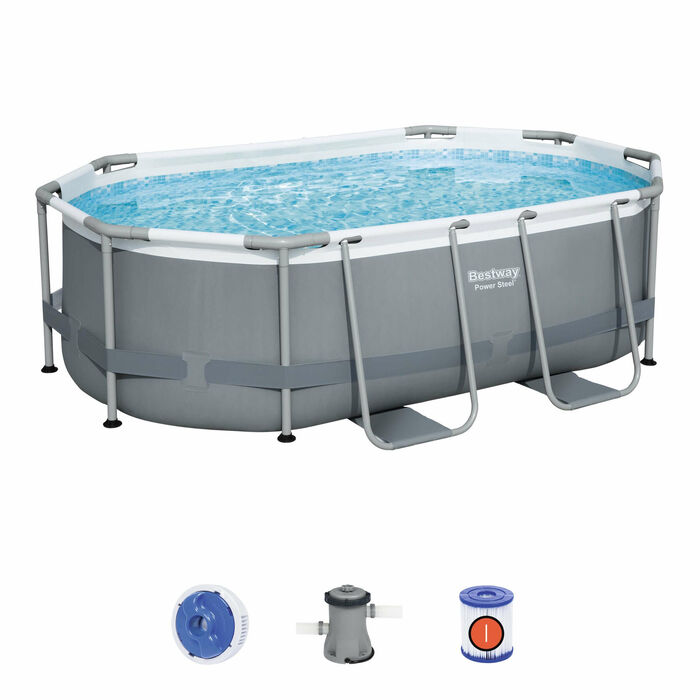Каркасный овальный бассейн Bestway 305х200х84 см + фильтр-насос 1249 л/ч